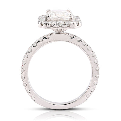 14K White Gold 2.1CT Centre Cushion Solitaire Halo Round Lab Diamond Women Ring - Elite Jewelers-Rings