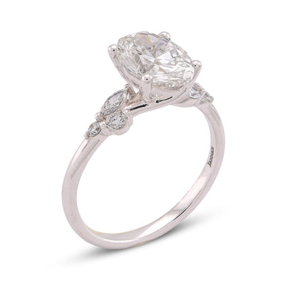 14K White Gold 2.25CT Oval Solitaire Centre Marquise/Round Side Lab Diamond Women Ring - Elite Jewelers-Rings