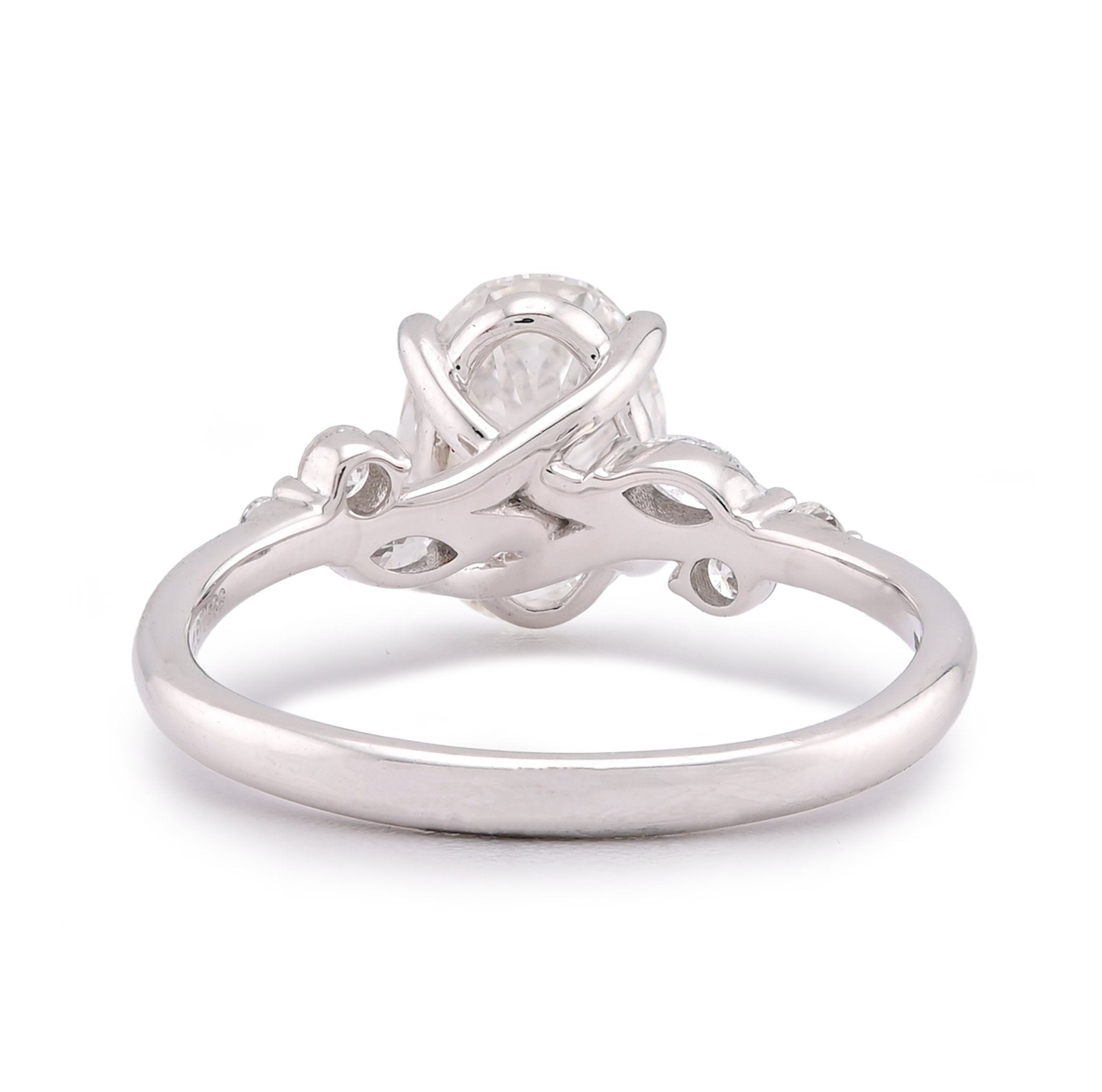 14K White Gold 2.25CT Oval Solitaire Centre Marquise/Round Side Lab Diamond Women Ring - Elite Jewelers-Rings