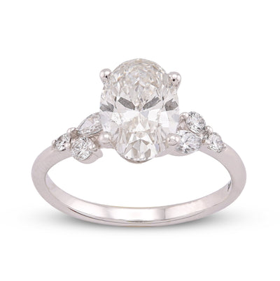 14K White Gold 2.25CT Oval Solitaire Centre Marquise/Round Side Lab Diamond Women Ring - Elite Jewelers-Rings
