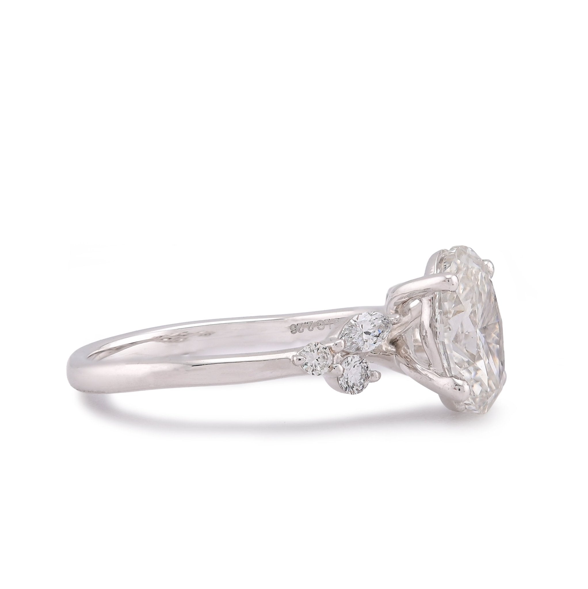 14K White Gold 2.25CT Oval Solitaire Centre Marquise/Round Side Lab Diamond Women Ring - Elite Jewelers-Rings