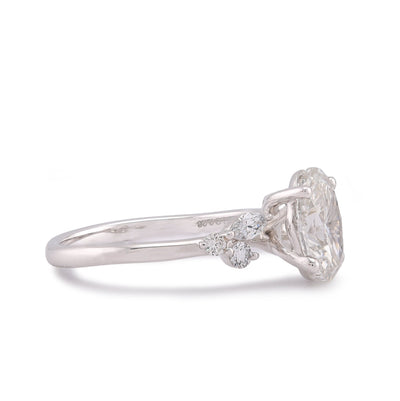 14K White Gold 2.25CT Oval Solitaire Centre Marquise/Round Side Lab Diamond Women Ring - Elite Jewelers-Rings