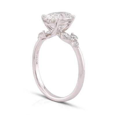 14K White Gold 2.25CT Oval Solitaire Centre Marquise/Round Side Lab Diamond Women Ring - Elite Jewelers-Rings