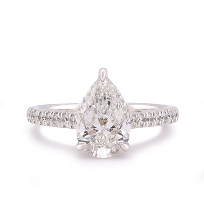14K White Gold 2.25CT Pear/Tear Drop Solitaire Centre Women Lab Diamond Ring - Elite Jewelers-Rings
