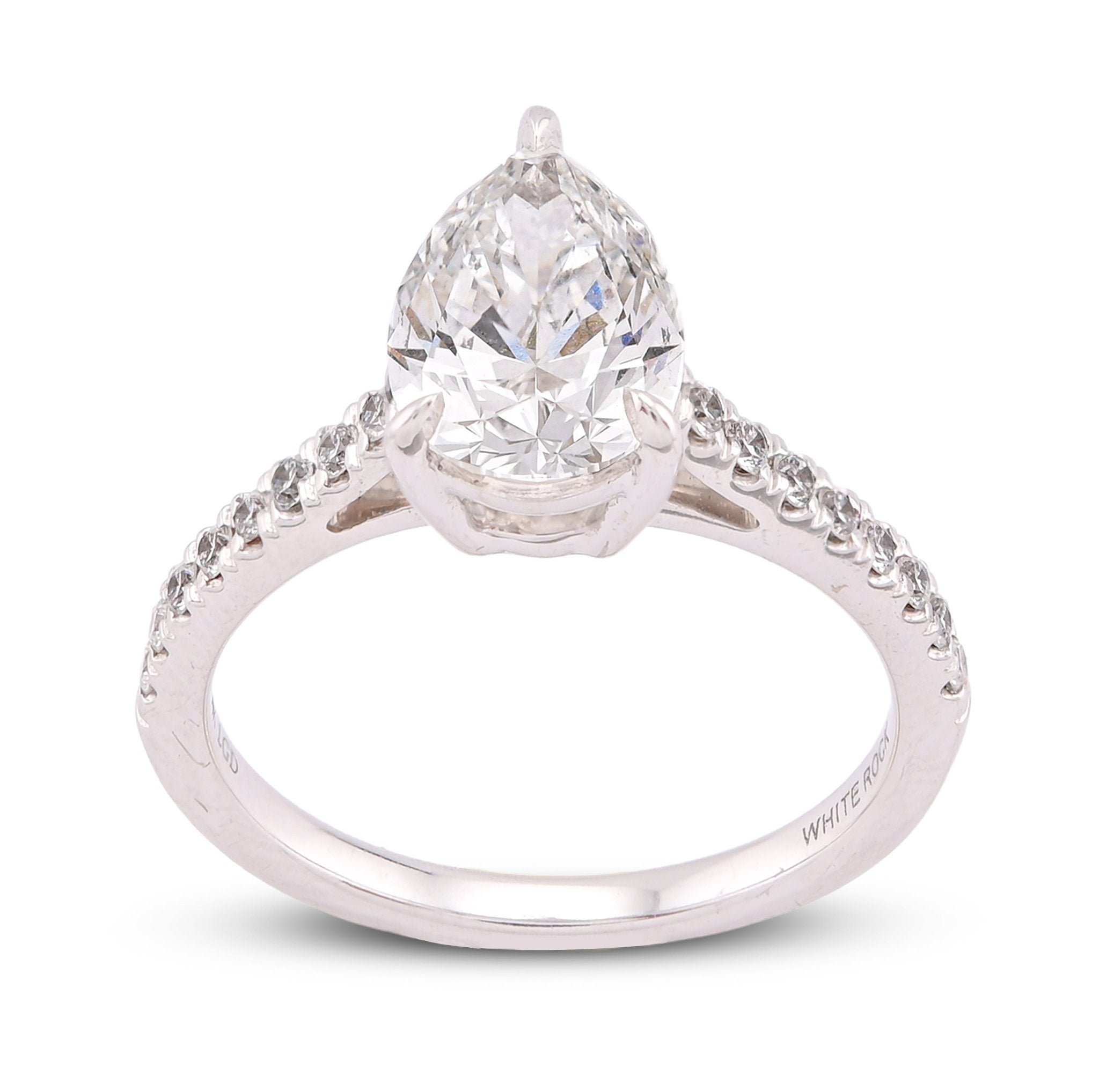 14K White Gold 2.25CT Pear/Tear Drop Solitaire Centre Women Lab Diamond Ring - Elite Jewelers-Rings