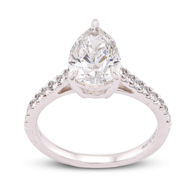 14K White Gold 2.25CT Pear/Tear Drop Solitaire Centre Women Lab Diamond Ring - Elite Jewelers-Rings