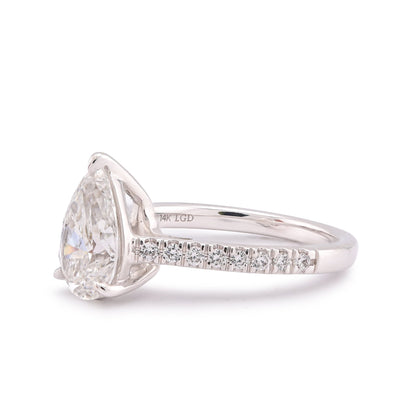 14K White Gold 2.25CT Pear/Tear Drop Solitaire Centre Women Lab Diamond Ring - Elite Jewelers-Rings