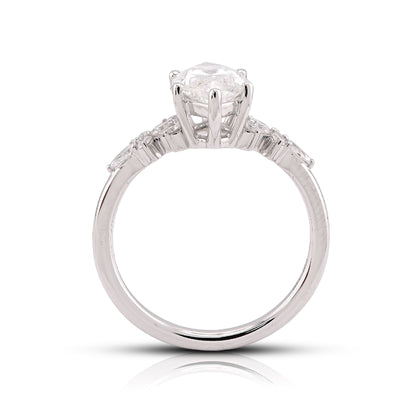 14K White Gold 2.39CT Marquise Centre Solitaire Pear/Round Lab Diamond Flower Side Women Ring - Elite Jewelers-Rings