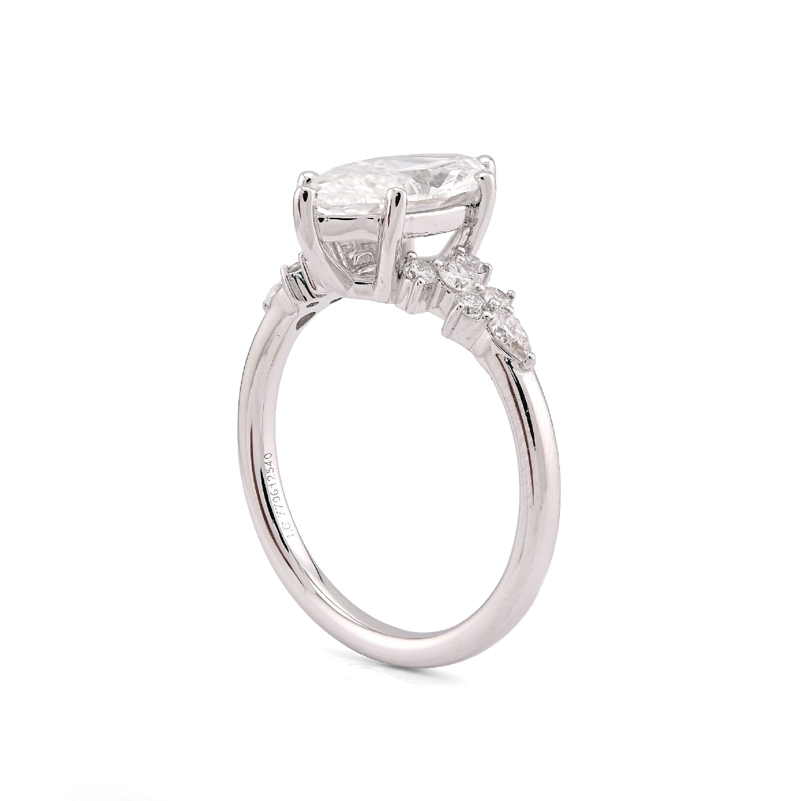 14K White Gold 2.39CT Marquise Centre Solitaire Pear/Round Lab Diamond Flower Side Women Ring - Elite Jewelers-Rings