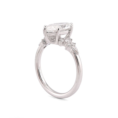14K White Gold 2.39CT Marquise Centre Solitaire Pear/Round Lab Diamond Flower Side Women Ring - Elite Jewelers-Rings