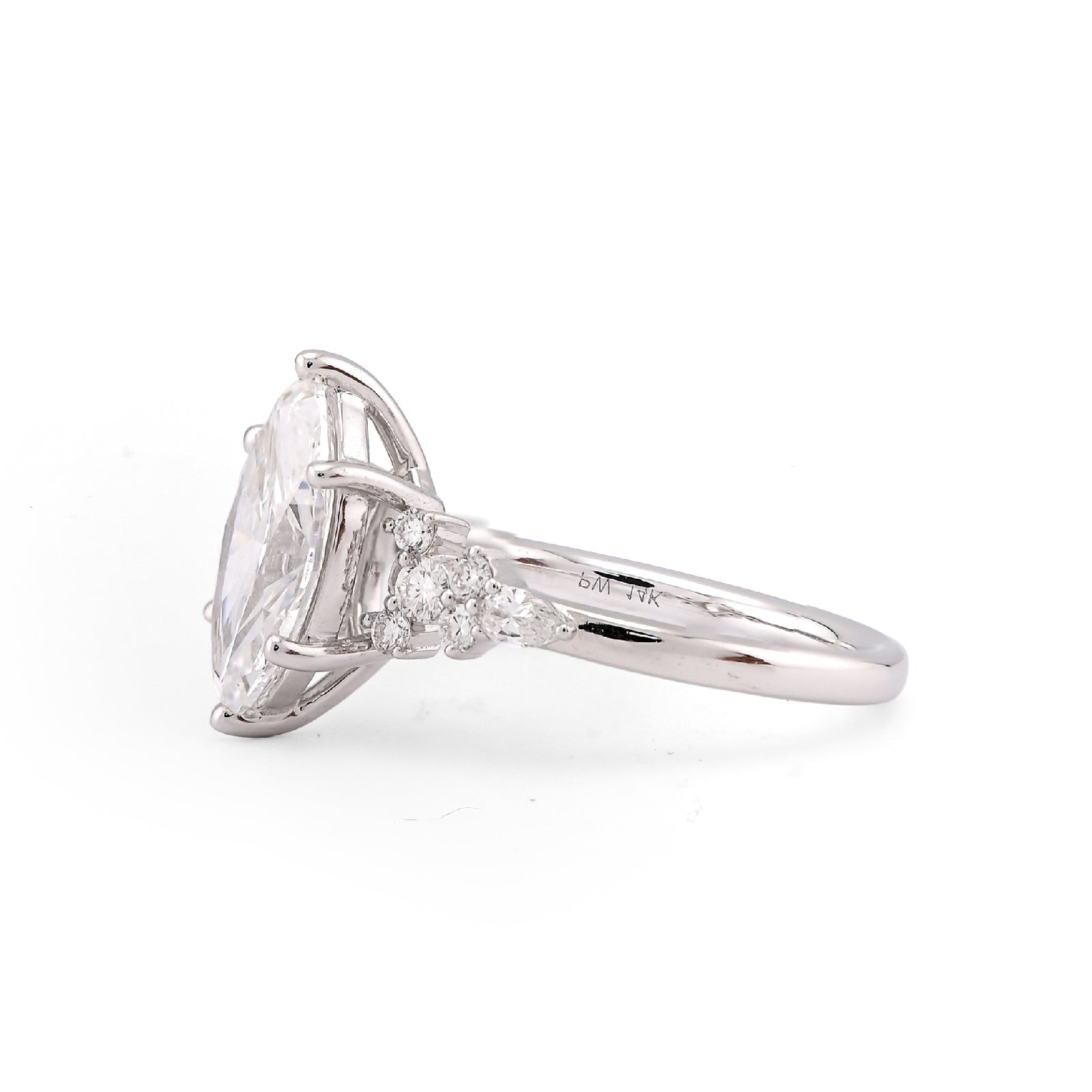 14K White Gold 2.39CT Marquise Centre Solitaire Pear/Round Lab Diamond Flower Side Women Ring - Elite Jewelers-Rings