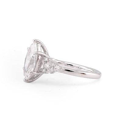 14K White Gold 2.39CT Marquise Centre Solitaire Pear/Round Lab Diamond Flower Side Women Ring - Elite Jewelers-Rings