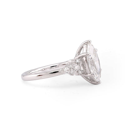 14K White Gold 2.39CT Marquise Centre Solitaire Pear/Round Lab Diamond Flower Side Women Ring - Elite Jewelers-Rings