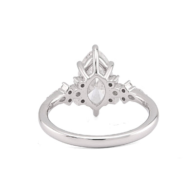 14K White Gold 2.39CT Marquise Centre Solitaire Pear/Round Lab Diamond Flower Side Women Ring - Elite Jewelers-Rings