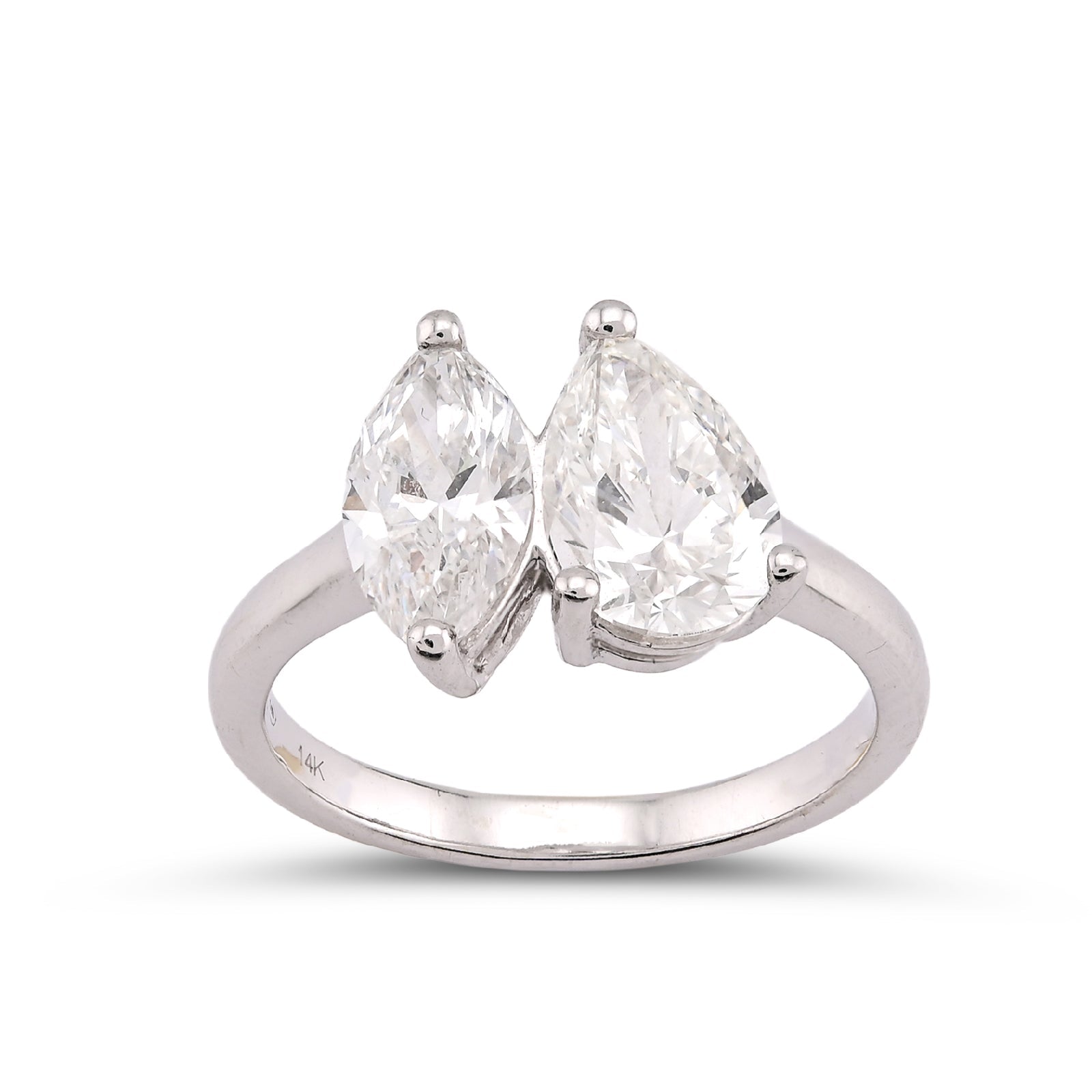 14K White Gold 2.50CT Pear/Marquise Solitaire Centre Lab Diamond Women Ring - Elite Jewelers-Rings