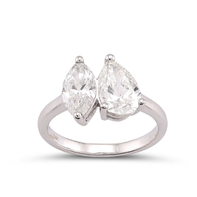 14K White Gold 2.50CT Pear/Marquise Solitaire Centre Lab Diamond Women Ring - Elite Jewelers-Rings
