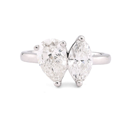 14K White Gold 2.50CT Pear/Marquise Solitaire Centre Lab Diamond Women Ring - Elite Jewelers-Rings