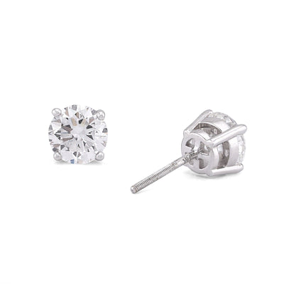14K White Gold 2.55CT Round Solitaire Lab Diamond Men Women Earrings - Elite Jewelers-Earrings