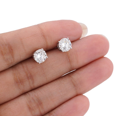 14K White Gold 2.55CT Round Solitaire Lab Diamond Men Women Earrings - Elite Jewelers-Earrings