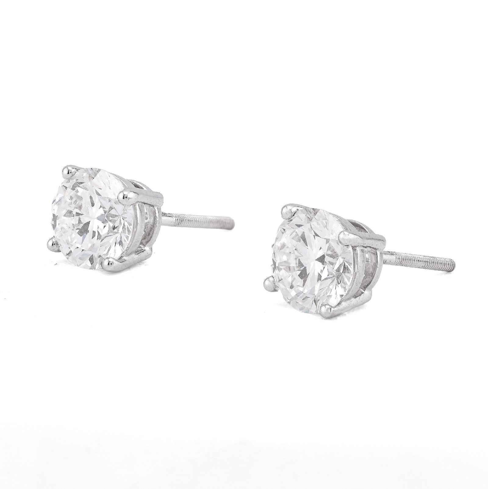 14K White Gold 2.55CT Round Solitaire Lab Diamond Men Women Earrings - Elite Jewelers-Earrings