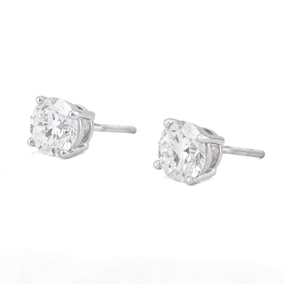 14K White Gold 2.55CT Round Solitaire Lab Diamond Men Women Earrings - Elite Jewelers-Earrings