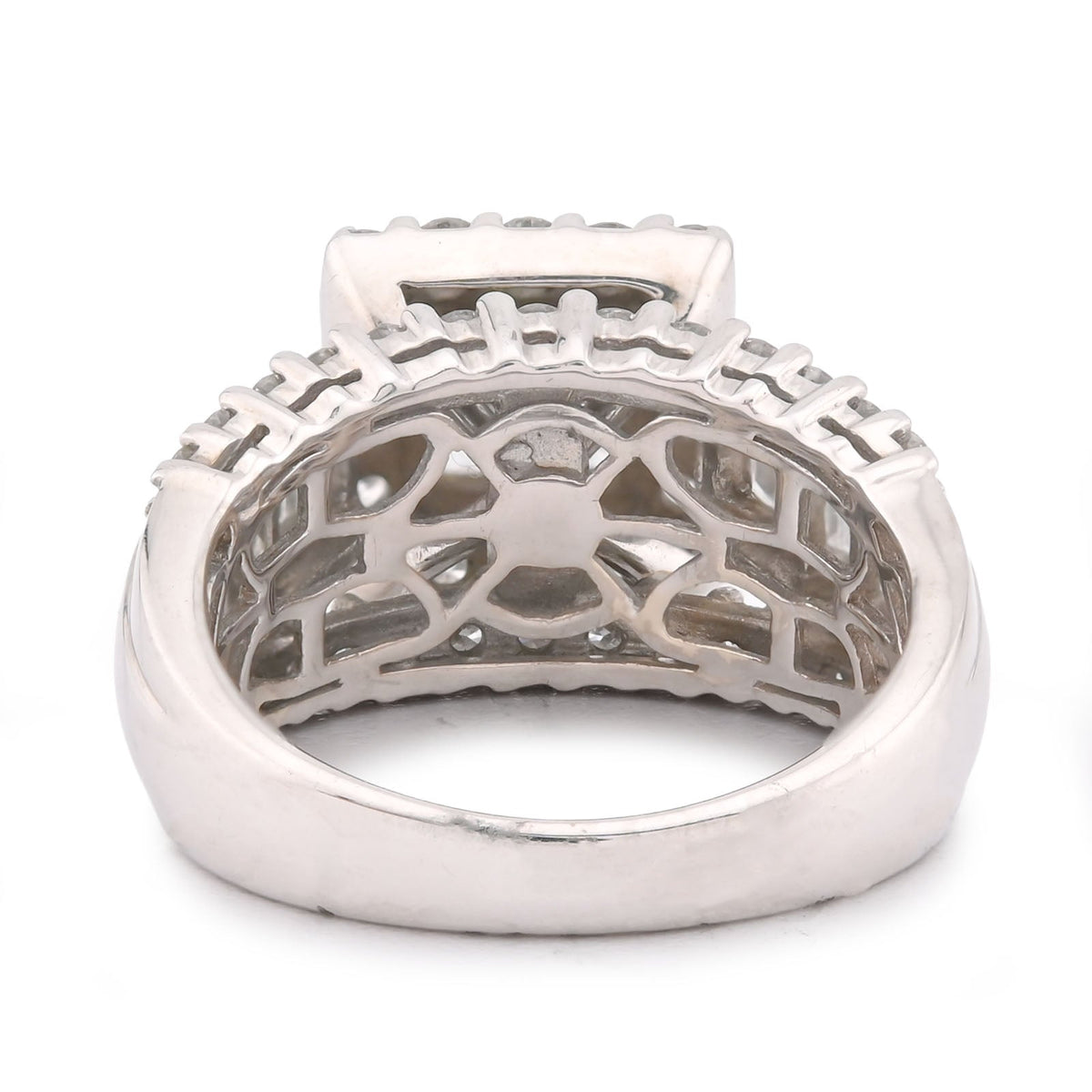 14K White Gold 2.56CT Natural Diamond Princess Centre Square Halo Three Row Women Ring - Elite Jewelers-Rings