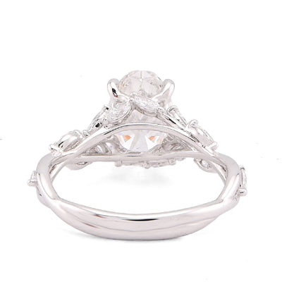 14K White Gold 2.58CT Oval Centre Solitaire Leaf Designed Marquise Lab Diamond Women Ring - Elite Jewelers-Rings