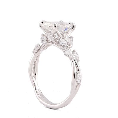 14K White Gold 2.58CT Oval Centre Solitaire Leaf Designed Marquise Lab Diamond Women Ring - Elite Jewelers-Rings