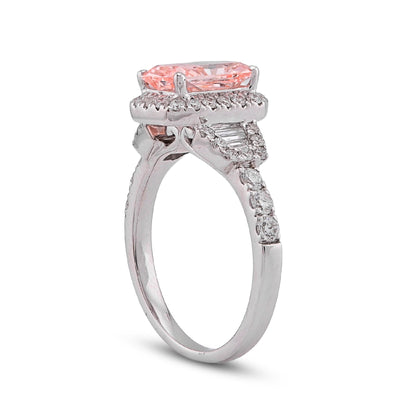 14K White Gold 2.75CT Pink Radiant Lab Diamond Side Baguette/Round Iced Women Ring - Elite Jewelers - Rings