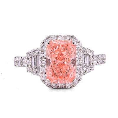 14K White Gold 2.75CT Pink Radiant Lab Diamond Side Baguette/Round Iced Women Ring - Elite Jewelers - Rings