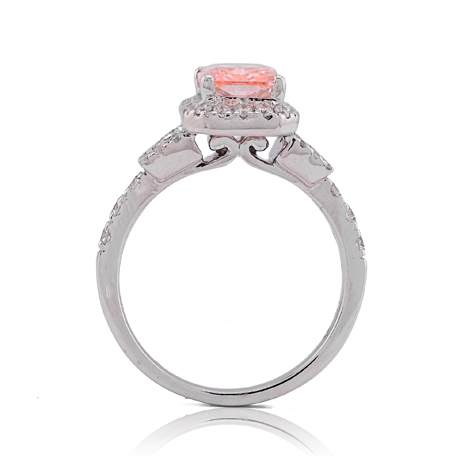 14K White Gold 2.75CT Pink Radiant Lab Diamond Side Baguette/Round Iced Women Ring - Elite Jewelers - Rings