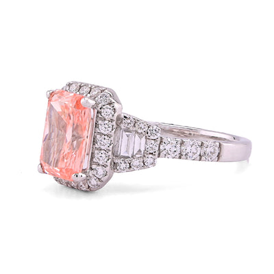 14K White Gold 2.75CT Pink Radiant Lab Diamond Side Baguette/Round Iced Women Ring - Elite Jewelers - Rings