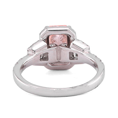 14K White Gold 2.75CT Pink Radiant Lab Diamond Side Baguette/Round Iced Women Ring - Elite Jewelers - Rings