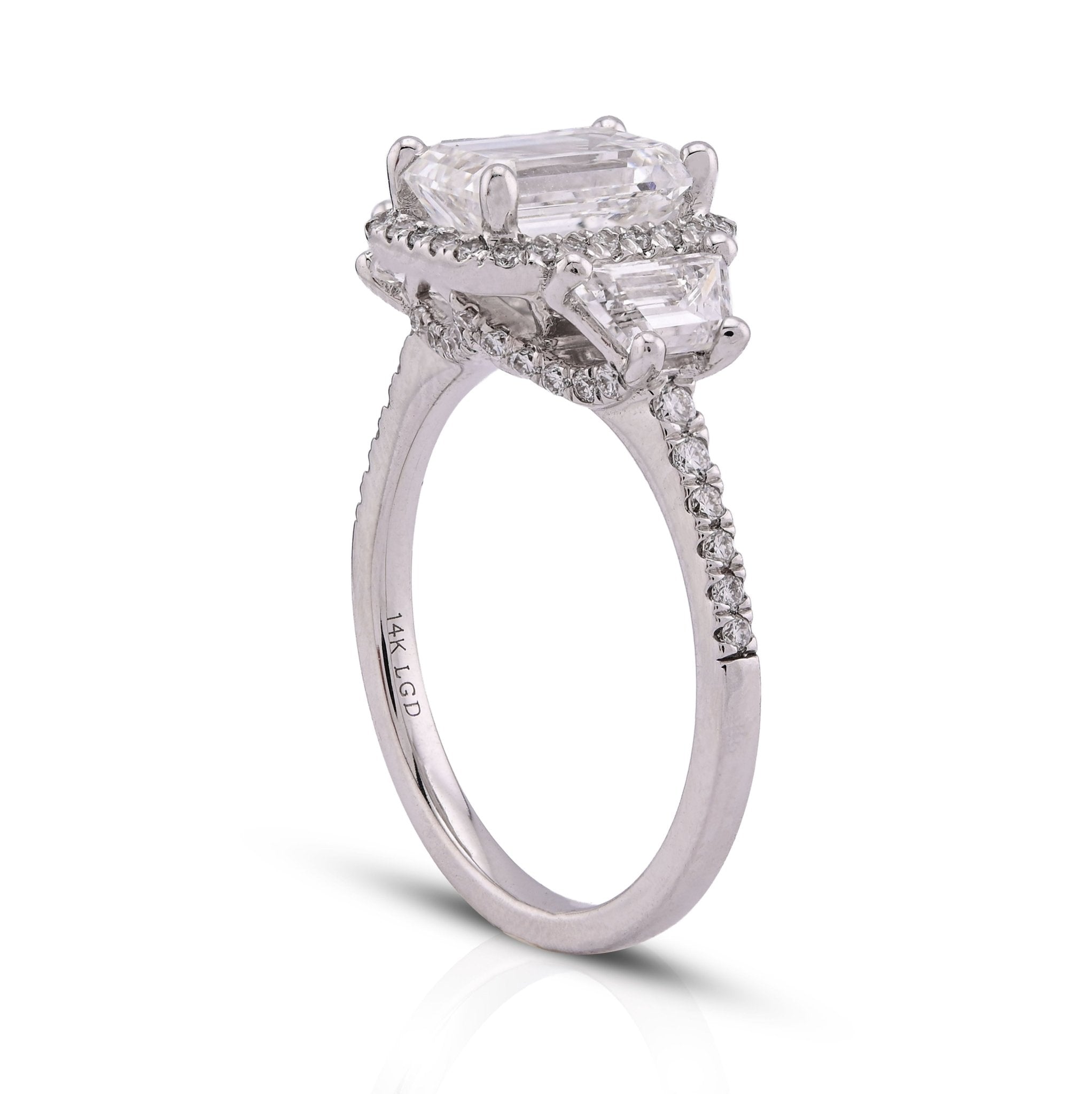 14K White Gold 2CT Centre Emerald Solitaire Halo 3.15TC Lab Diamond Women Ring - Elite Jewelers - Rings