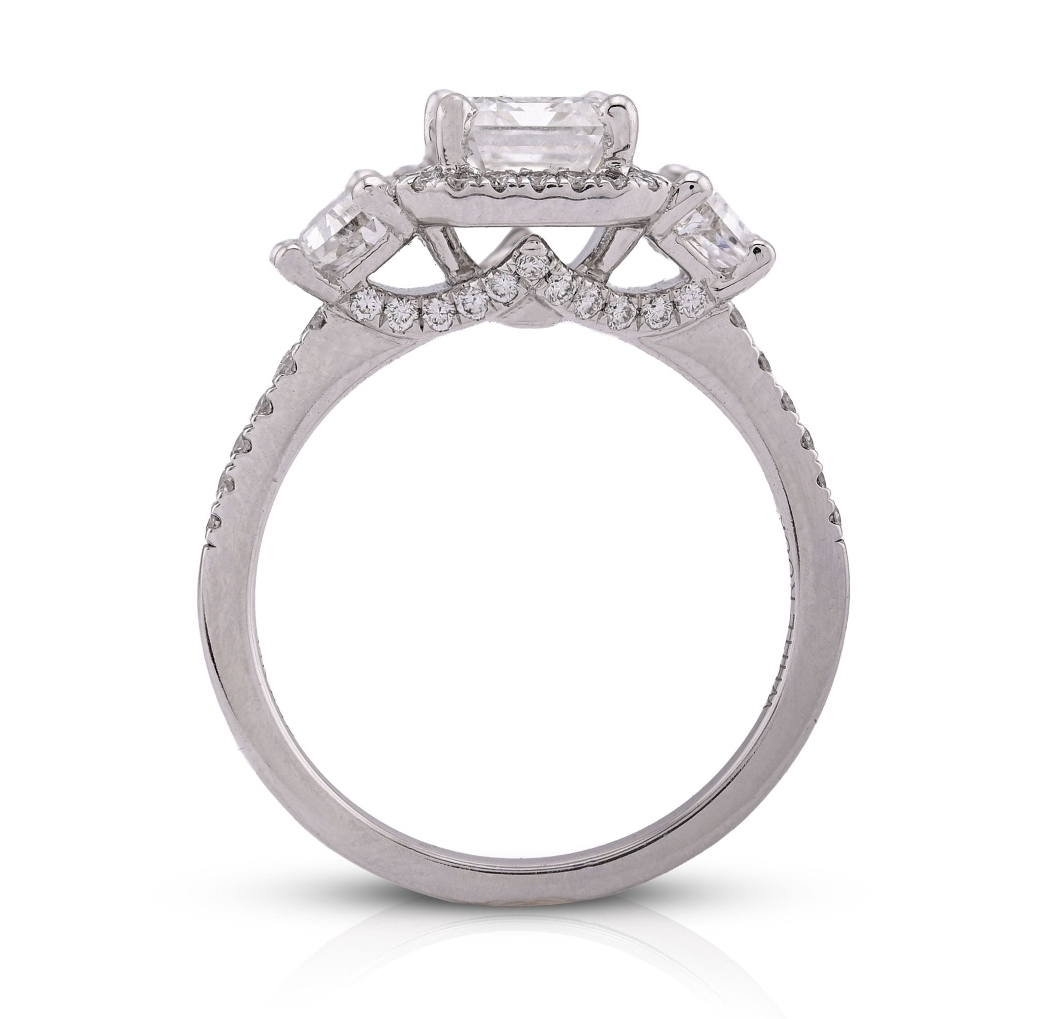 14K White Gold 2CT Centre Emerald Solitaire Halo 3.15TC Lab Diamond Women Ring - Elite Jewelers - Rings