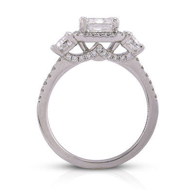 14K White Gold 2CT Centre Emerald Solitaire Halo 3.15TC Lab Diamond Women Ring - Elite Jewelers - Rings