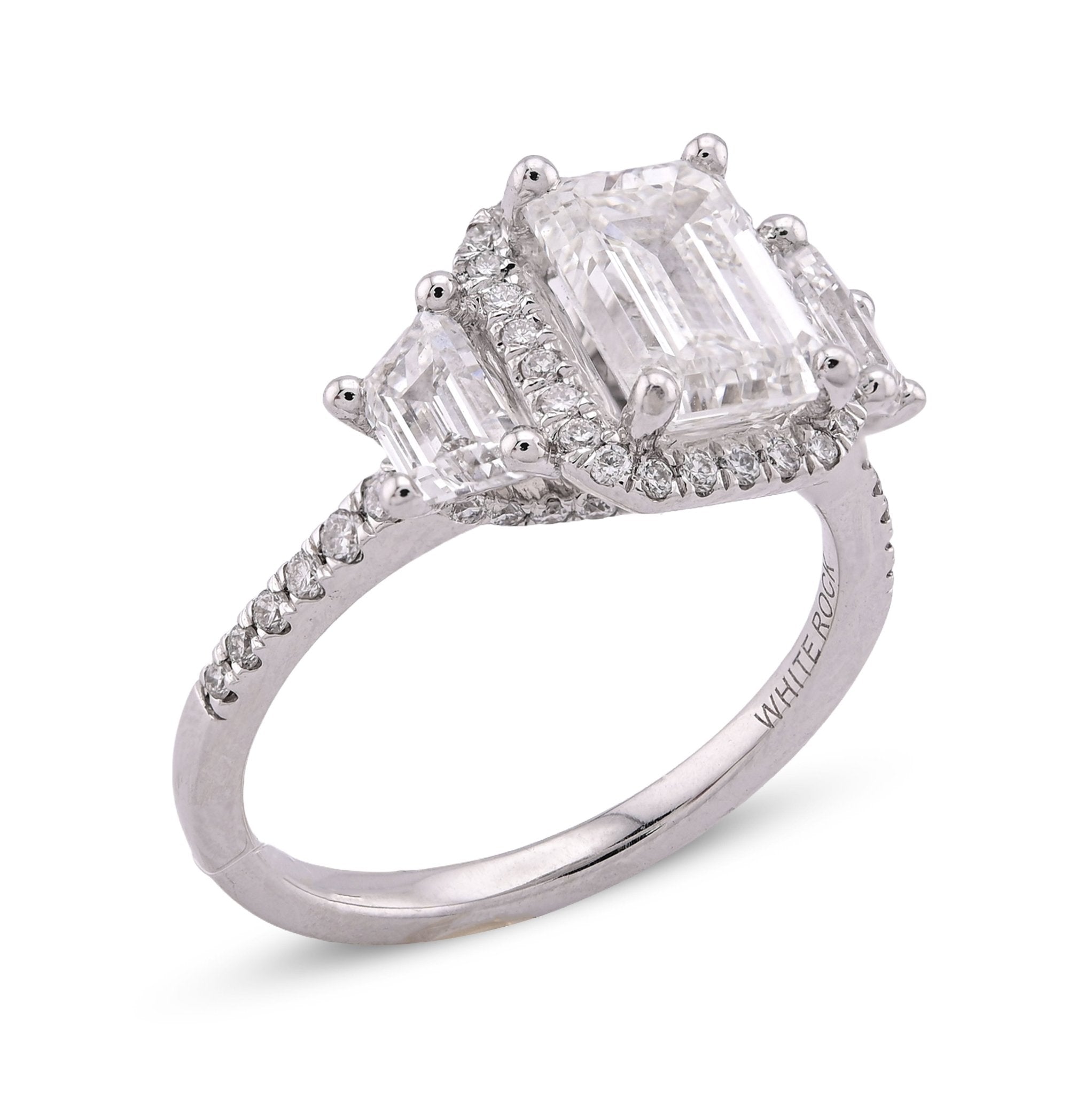 14K White Gold 2CT Centre Emerald Solitaire Halo 3.15TC Lab Diamond Women Ring - Elite Jewelers - Rings