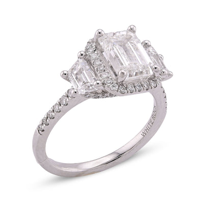 14K White Gold 2CT Centre Emerald Solitaire Halo 3.15TC Lab Diamond Women Ring - Elite Jewelers - Rings