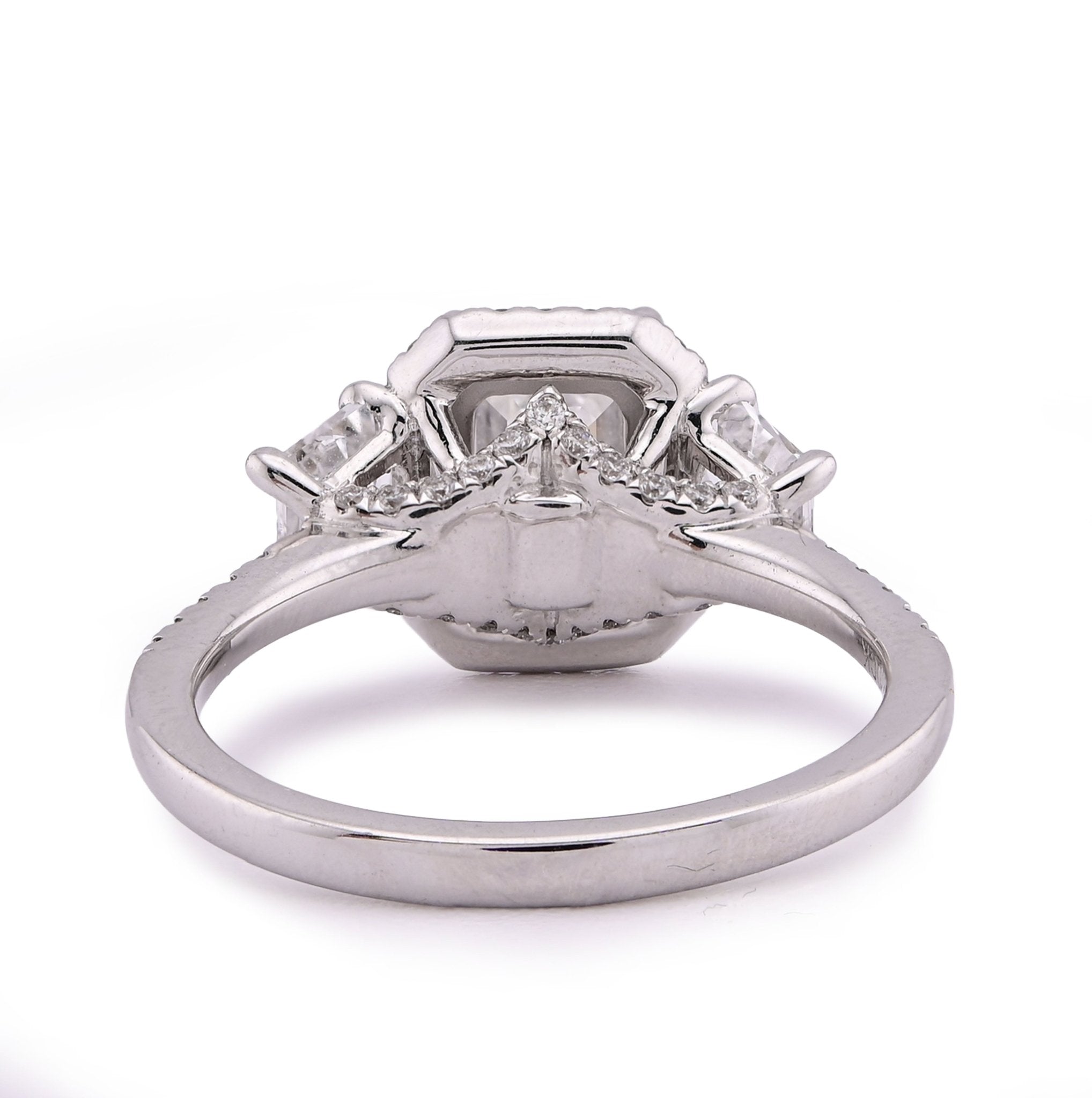 14K White Gold 2CT Centre Emerald Solitaire Halo 3.15TC Lab Diamond Women Ring - Elite Jewelers - Rings