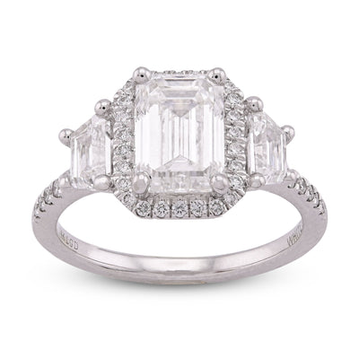 14K White Gold 2CT Centre Emerald Solitaire Halo 3.15TC Lab Diamond Women Ring - Elite Jewelers - Rings