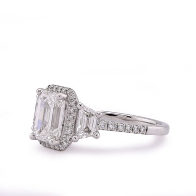 14K White Gold 2CT Centre Emerald Solitaire Halo 3.15TC Lab Diamond Women Ring - Elite Jewelers - Rings