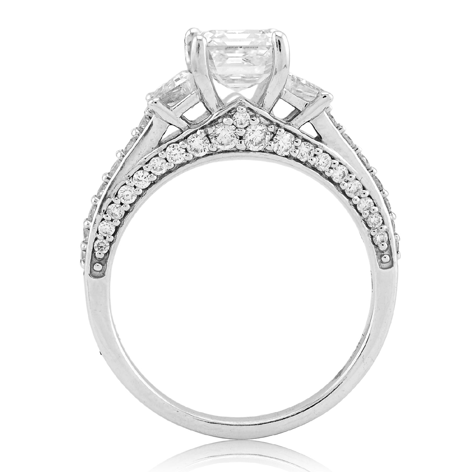 14K White Gold 2CT Centre Emerald Stone Side Iced 3TC Lab Diamond Women Ring - Elite Jewelers - Rings