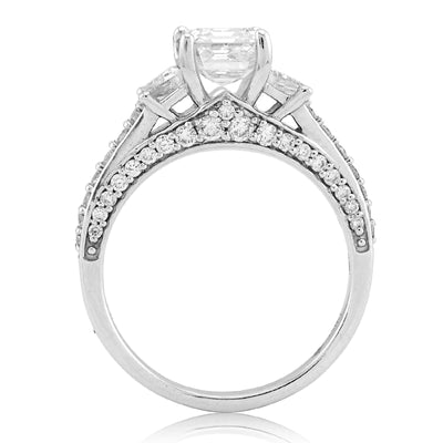 14K White Gold 2CT Centre Emerald Stone Side Iced 3TC Lab Diamond Women Ring - Elite Jewelers - Rings