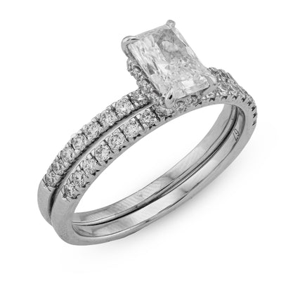 14K White Gold 2CT Radiant Cut Rectangle Solitaire Round Lab Diamond Band Women Ring - Elite Jewelers - Rings