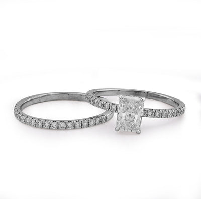 14K White Gold 2CT Radiant Cut Rectangle Solitaire Round Lab Diamond Band Women Ring - Elite Jewelers - Rings