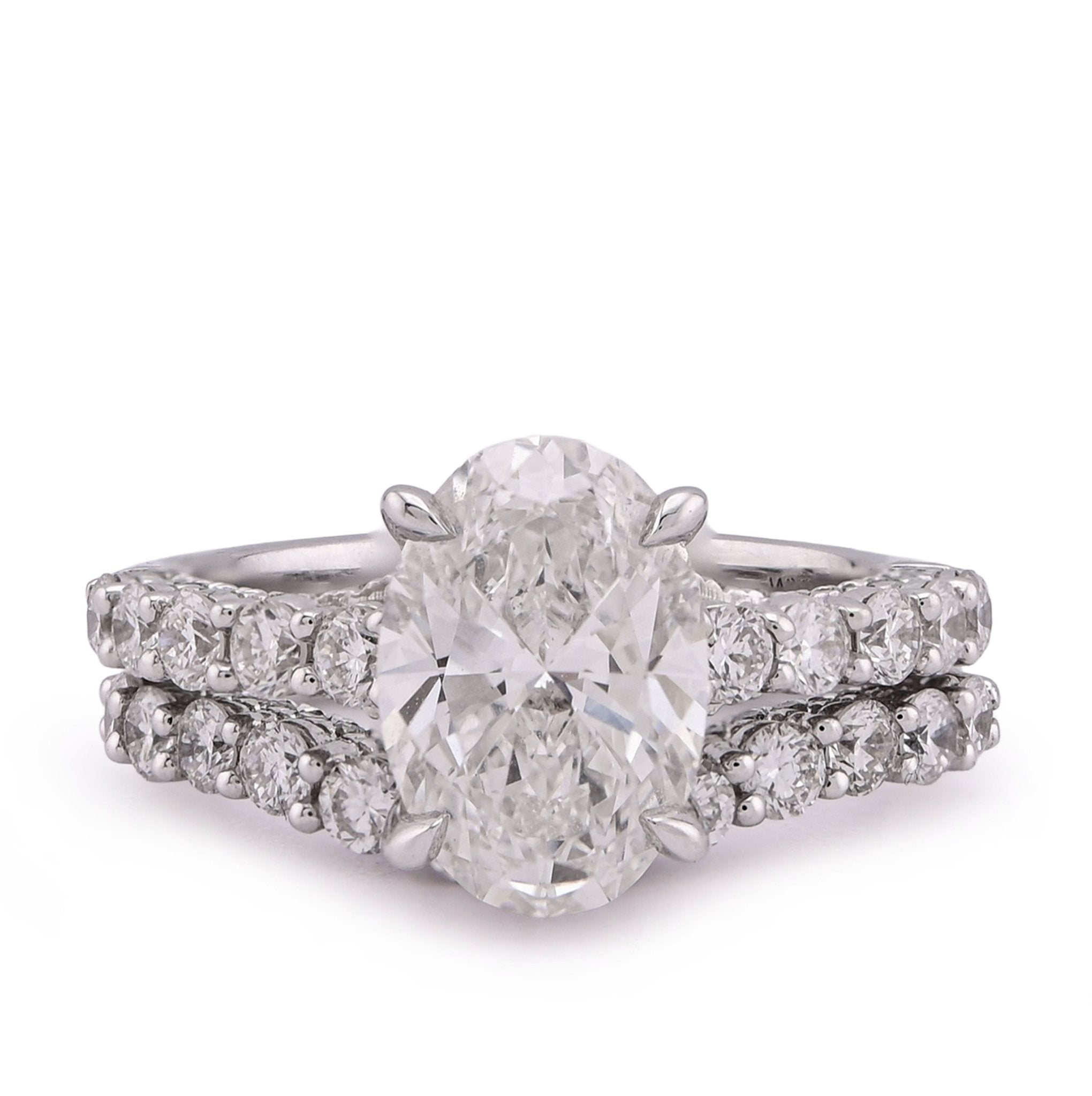 14K White Gold 3 CT Centre Oval Solitaire Women Ring with Band 4.90TC Lab Diamond - Elite Jewelers - Rings