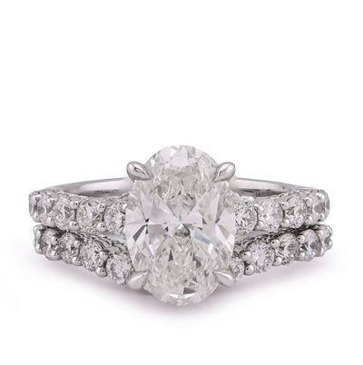 14K White Gold 3 CT Centre Oval Solitaire Women Ring with Band 4.90TC Lab Diamond - Elite Jewelers - Rings