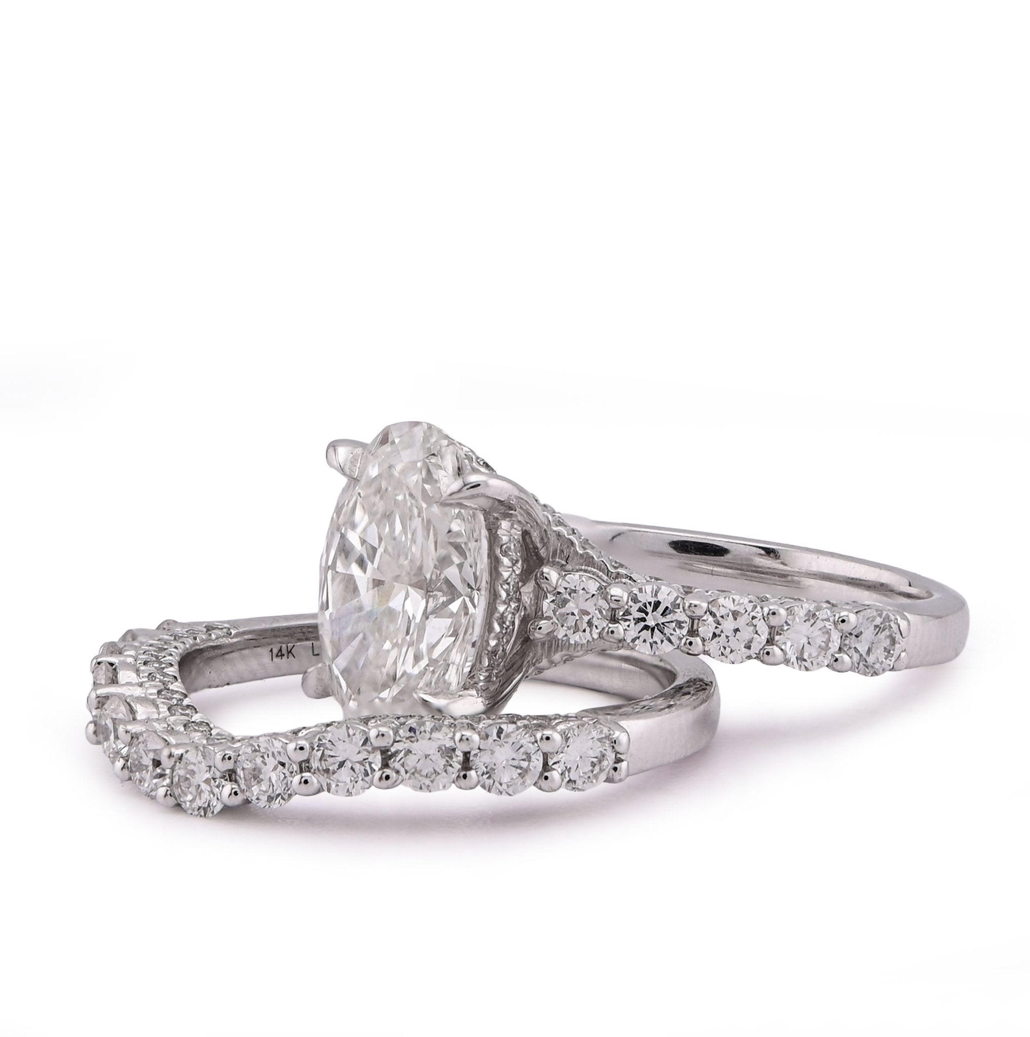 14K White Gold 3 CT Centre Oval Solitaire Women Ring with Band 4.90TC Lab Diamond - Elite Jewelers - Rings