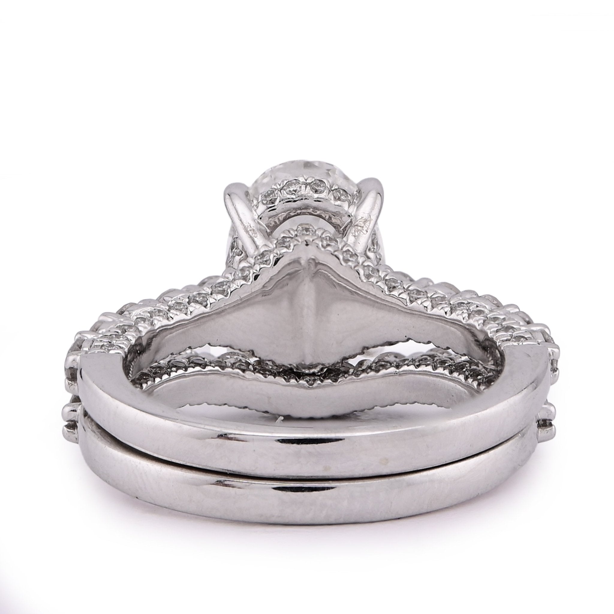 14K White Gold 3 CT Centre Oval Solitaire Women Ring with Band 4.90TC Lab Diamond - Elite Jewelers - Rings