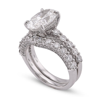 14K White Gold 3 CT Centre Oval Solitaire Women Ring with Band 4.90TC Lab Diamond - Elite Jewelers - Rings
